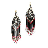 91180, LEOPARD PRINT SEED BEAD FRINGED EARRING
