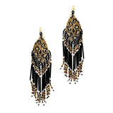 91180, LEOPARD PRINT SEED BEAD FRINGED EARRING