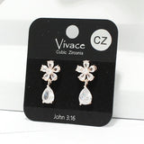 91251, FLOWER ACCENT TEARDROP CUBIC ZIRCONIA EARRING