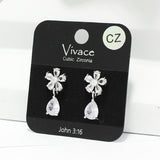 91251, FLOWER ACCENT TEARDROP CUBIC ZIRCONIA EARRING