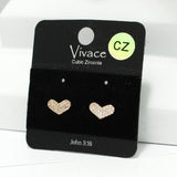 91257, DAINTY HEART PAVE CUBIC ZIRCONIA STUD EARRING, VALENTINE'S DAY