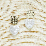 91266, HAMMERED WITH HEART FRESHWATER PEARL EARRING *GOLD DIPPED