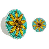 91280, WESTERN SUNFLOWER BEADED SELF ADHESIVE PHONE GRIP