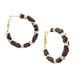 91294, LEOPARD SEED BEAD ROUND HOOP EARRING
