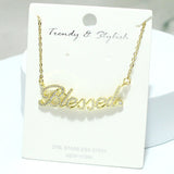91320, "BLESSED" STAINLESS STEEL CUBIC ZIRCONIA NECKLACE, RELIGIOUS