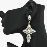 91410, CROSS RHINESTONE DANGLE EARRING