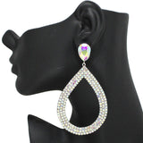 91446, OVERSIZED TEARDROP PAVE RHINESTONE EARRING, WEDDING, BRIDAL, PROM