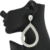 91446, OVERSIZED TEARDROP PAVE RHINESTONE EARRING, WEDDING, BRIDAL, PROM