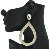 91446, OVERSIZED TEARDROP PAVE RHINESTONE EARRING, WEDDING, BRIDAL, PROM