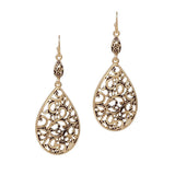 91457, TEARDROP FILIGREE METAL DANGLE EARRING