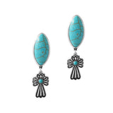 91472, WESTERN CROSS TURQUOISE STONE EARRING, RELIGIOUS