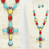 91485, WESTERN CROSS TURQUOISE STONE DROP NECKLACE