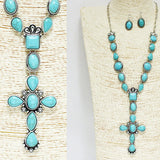 91485, WESTERN CROSS TURQUOISE STONE DROP NECKLACE