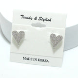 91492, HEART PAVE CUBIC ZIRCONIA STUD EARRING, VALENTINE'S DAY