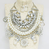 91504, FLOWER RHINESTONE ACCENT WITH ACRYLIC STATEMENT NECKLACE