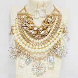 91504, FLOWER RHINESTONE ACCENT WITH ACRYLIC STATEMENT NECKLACE