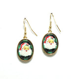 91524, SANTA CLAUS CHRISTMAS BUFFALO PLAID PRINT OVAL DANGLE EARRING