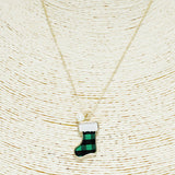 91535, CHRISTMAS SOCKS BUFFALO PLAID PENDANT NECKLACE, HOLIDAY