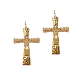 91559, HAMMERED CROSS METAL EARRING, RELIGIOUS
