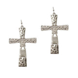 91559, HAMMERED CROSS METAL EARRING, RELIGIOUS