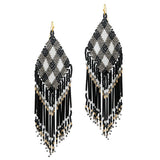 91562, LONG SEED BEADED TASSEL EARRING