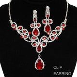 91593, RHINESTONE EVENING NECKLACE WITH CLIP ON EARRING, WEDDING, BRIDAL, PROM