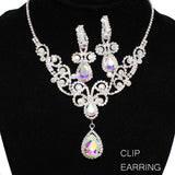 91593, RHINESTONE EVENING NECKLACE WITH CLIP ON EARRING, WEDDING, BRIDAL, PROM
