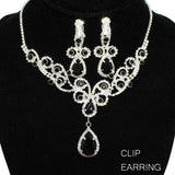 91593, RHINESTONE EVENING NECKLACE WITH CLIP ON EARRING, WEDDING, BRIDAL, PROM