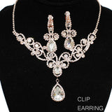 91593, RHINESTONE EVENING NECKLACE WITH CLIP ON EARRING, WEDDING, BRIDAL, PROM