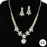 91603, FLOWER ACCENT CUBIC ZIRCONIA & RHINESTONE EVENING NECKLACE, WEDDING, BRIDAL, PROM