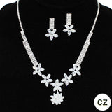 91603, FLOWER ACCENT CUBIC ZIRCONIA & RHINESTONE EVENING NECKLACE, WEDDING, BRIDAL, PROM