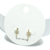 91605, DAINTY CROSS PAVE CUBIC ZIRCONIA STUD EARRING/14K GOLD DIPPED