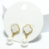 91611, CLOVER WITH PEARL DANGLE EARRING