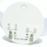 Dainty Pineapple & Cubic Zirconia Stud Earring SET