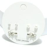 91613, DAINTY RIBBON BOW & CUBIC ZIRCONIA STUD EARRING SET