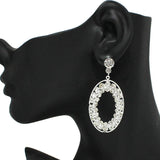 91638, OVAL SHAPE RHINESTONE DANGLE EARRING