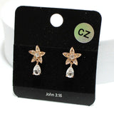 91650, FLOWER ACCENT TEARDROP CUBIC ZIRCONIA EARRING