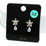 91650, FLOWER ACCENT TEARDROP CUBIC ZIRCONIA EARRING