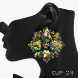 91676, OVERSIZED RHINESTONE EVENING CLIP ON EARRING, WEDDING, BRIDAL, PROM