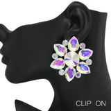91677, OVERSIZED RHINESTONE EVENING CLIP ON EARRING, WEDDING, BRIDAL, PROM