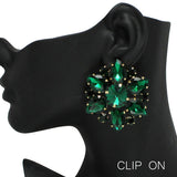 91677, OVERSIZED RHINESTONE EVENING CLIP ON EARRING, WEDDING, BRIDAL, PROM
