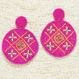 91686, FLOWER ACCENT ROUND SEED BEAD EARRING