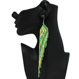 91701, FRINGE SEED BEADED LONG DROP EARRING