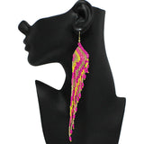 91701, FRINGE SEED BEADED LONG DROP EARRING