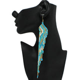 91701, FRINGE SEED BEADED LONG DROP EARRING