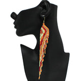 91701, FRINGE SEED BEADED LONG DROP EARRING