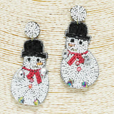 91733, CHRISTMAS SNOWMAN BEAD EARRING, HOLIDAY