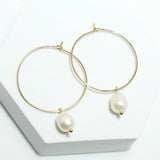 91736, FRESHWATER PEARL ACCENT ROUND HOOP EARRING