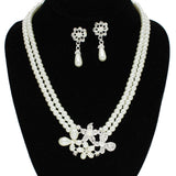 91759, BUTTERFLY N FLOWER RHINESTONE PEARL EVENING NECKLACE