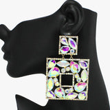 91796, MULTI RHINESTONE SQUARE EVENING EARRING, WEDDING, BRIDAL, PROM
